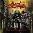 SOUL COLLECTOR - Thrashmageddon # 2014   *   Банда под этой вывеской сформировалась в июне 2007 года. Основателями явились братаны под фамилией - Бизон. Нарезают мужики - техничный трэш с оглядкой на признаных метров жанра. Через год молодчики заделали первое демо. В силу большой спешки и чехарды в составе - результат на гора вышел несколько слабоватым. Правда уже тогда харизма "Дона Вито", вокалюги - привлекла внимание местных фэнов. Далее была произведена работа над ошибками, заделан миник и бригада начала принимать вид серьезного коллектива. Их тут же заприметило концертное агенство Crank Management, специализирующиеся на поиске и поддержке молодых дарований и понеслось - поехало. Дебютный лонгплей банды.